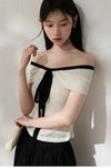 girly shoulder ribbon tops SI1193