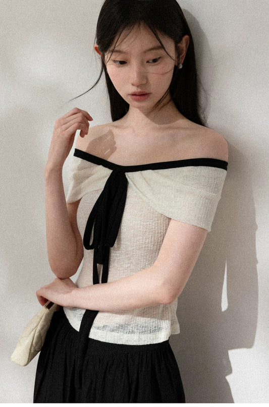 girly shoulder ribbon tops SI1193