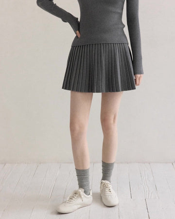 gray pleats casual skirt SI1071