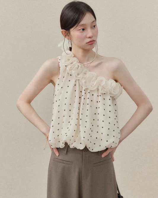 dot one shoulder tops SI1197