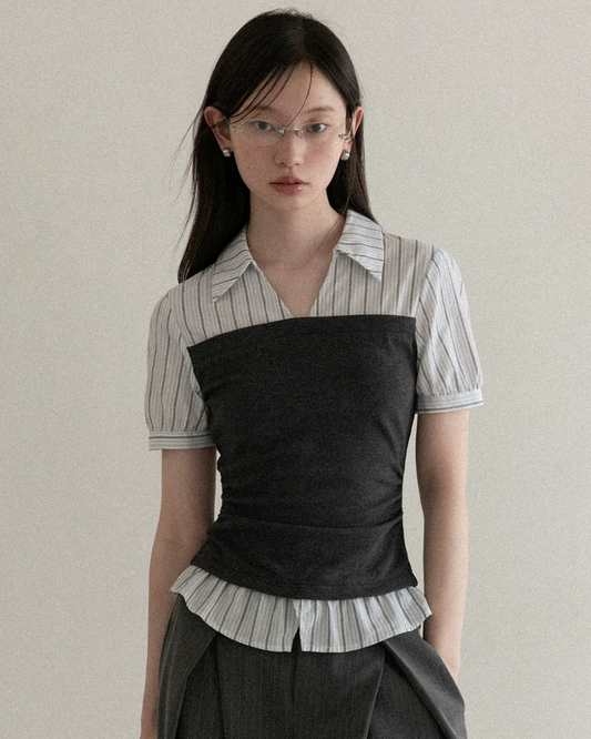 stripe dokking casual tops SI1158