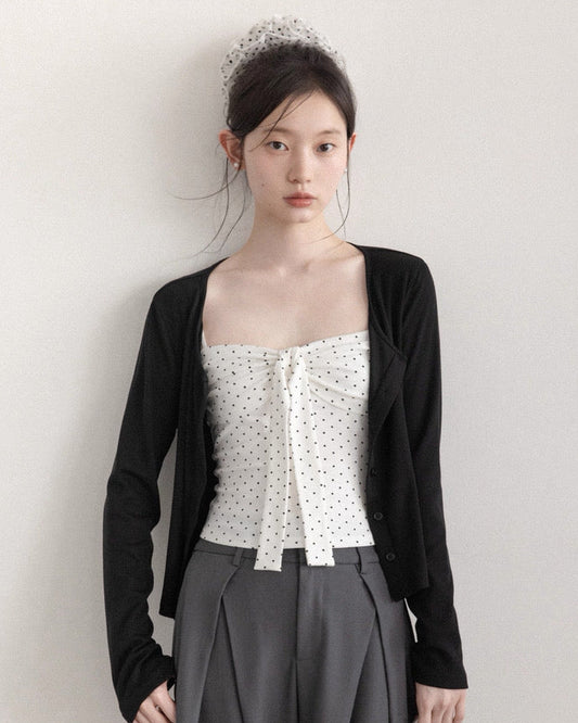 dot point cami ＋black cardigan set SI1104