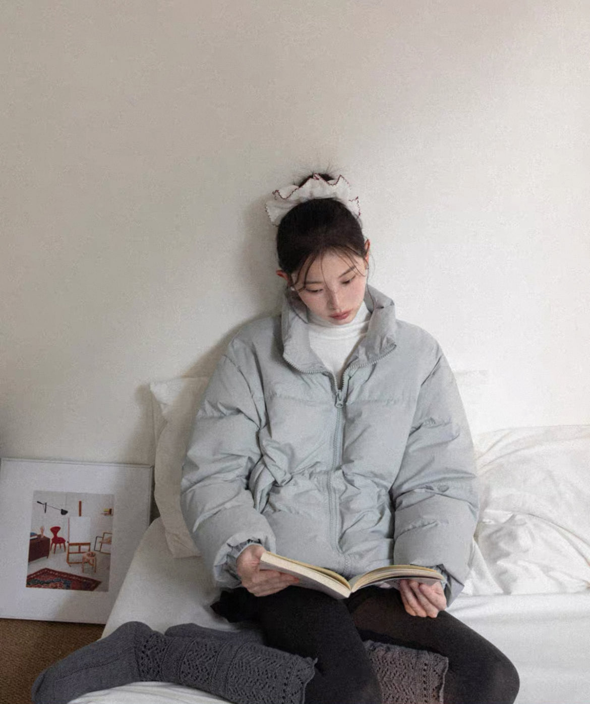 gray blue simple down jacket SI1038