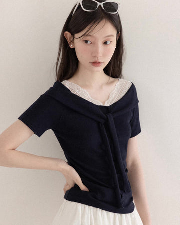 lace point navy tops SI1184
