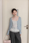 flower tops ＋ blue cardigan set SI1080
