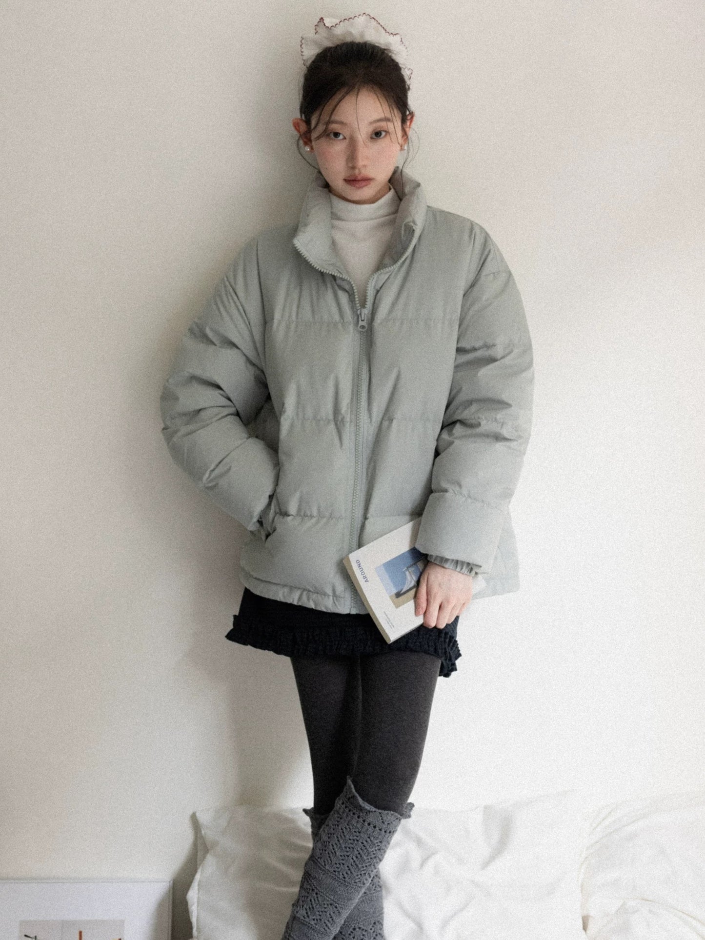 gray blue simple down jacket SI1038