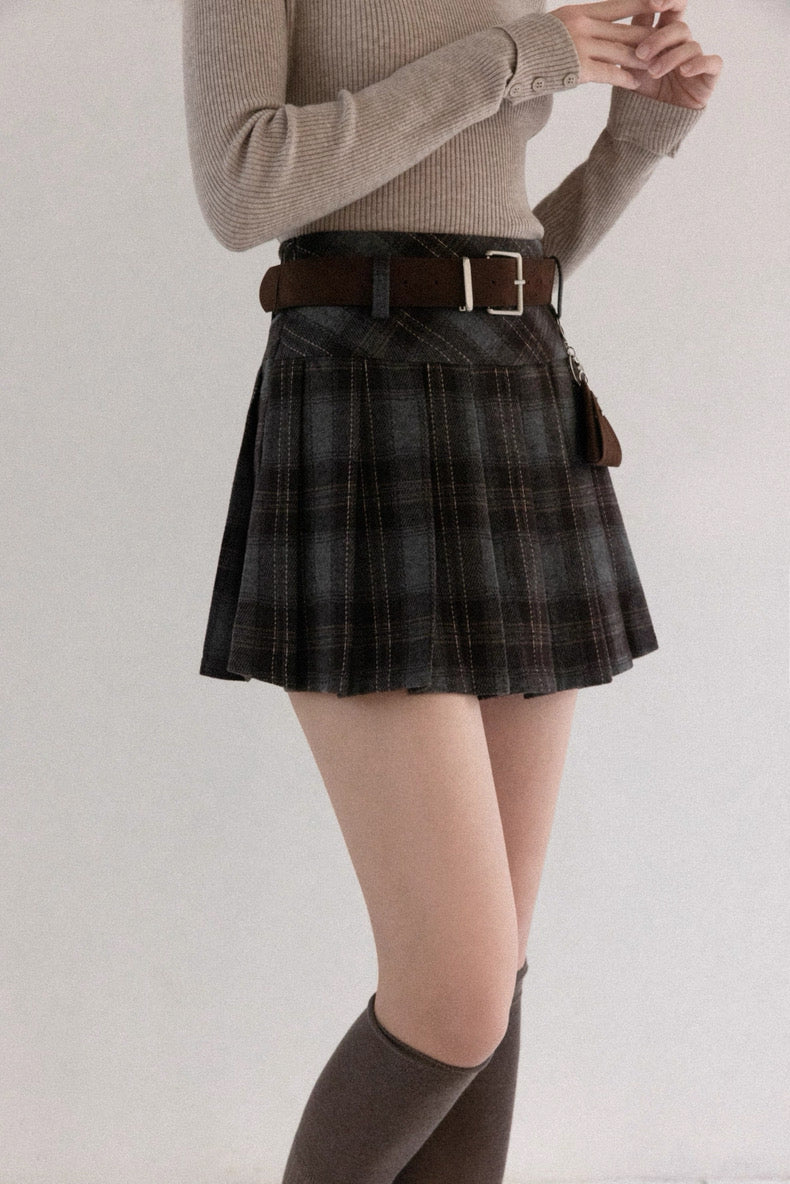 check pleats line skirt SI1032