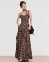 check brown mood one-piece & jacket SI1244