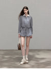check mood line blue tops & skirt SI1222