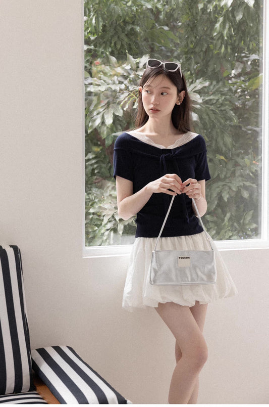 lace point navy tops SI1184