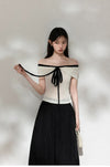 girly shoulder ribbon tops SI1193