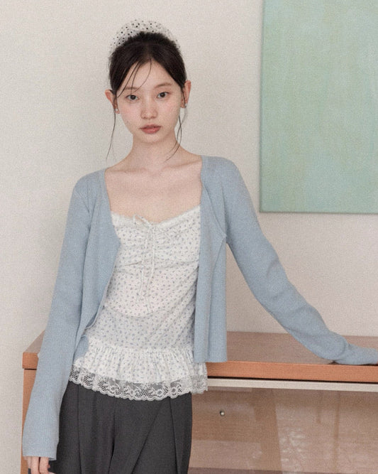 flower tops ＋ blue cardigan set SI1080
