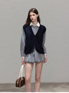 check mood line blue tops & skirt SI1222
