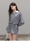 check mood line blue tops & skirt SI1222