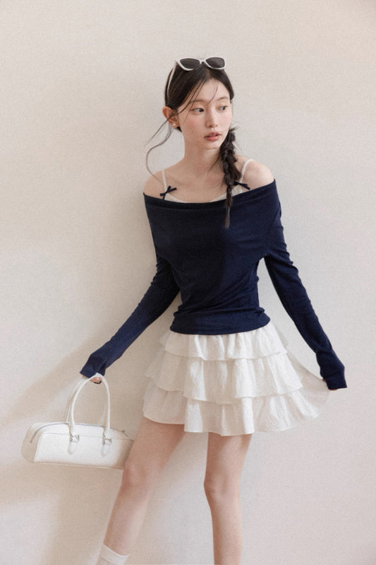 navy fit ribbon tops SI1072