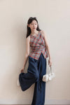 casual girly check tops SI1183