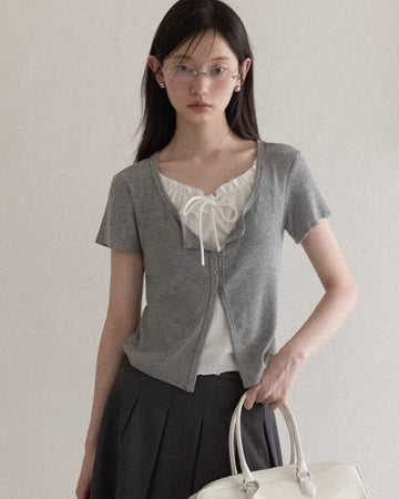 ribbon gray girly tops SI1185