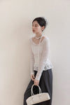 dot cardigan ＋lace tops set SI1078
