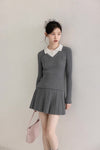 gray pleats casual skirt SI1071