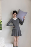 gray pleats casual skirt SI1071