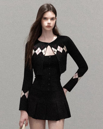 argyle black style tops & skirt SI1226