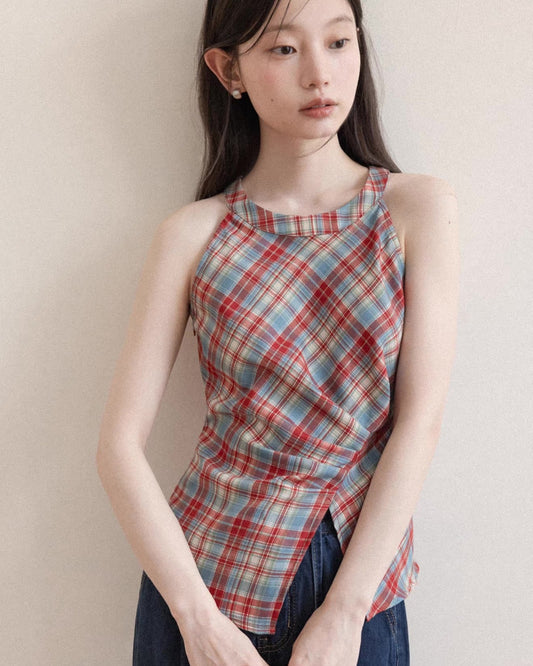 casual girly check tops SI1183