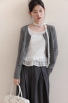 dot cardigan ＋lace tops set SI1078