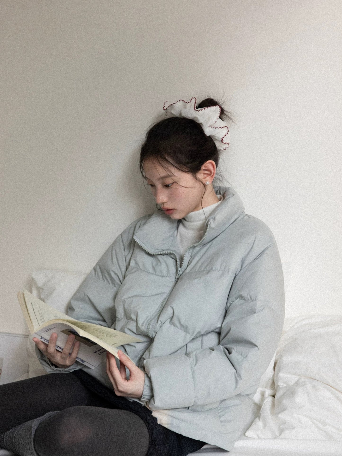 gray blue simple down jacket SI1038