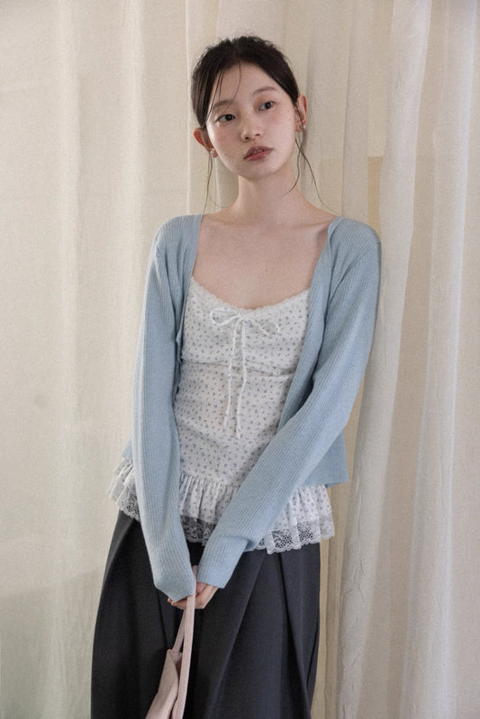 flower tops ＋ blue cardigan set SI1080