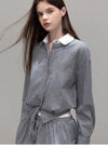 check mood line blue tops & skirt SI1222