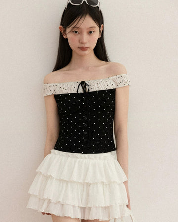 dot off shoulder tops SI1116