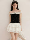 dot off shoulder tops SI1116