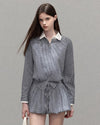 check mood line blue tops & skirt SI1222