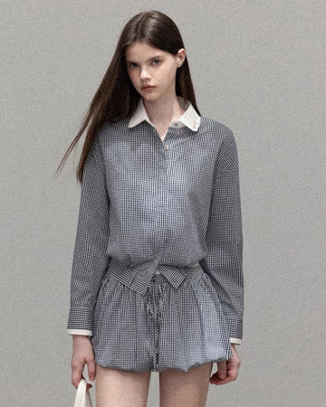 check mood line blue tops & skirt SI1222