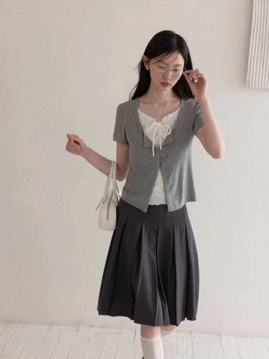 ribbon gray girly tops SI1185