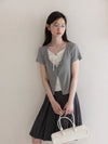 ribbon gray girly tops SI1185