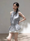 check casual frill tops SI1186