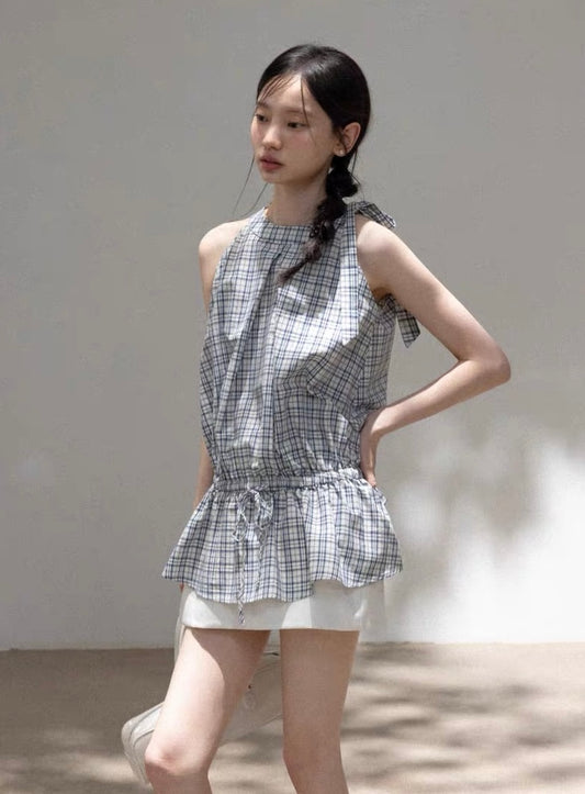 check casual frill tops SI1186