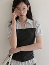 stripe dokking casual tops SI1158